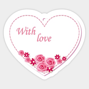 white heart with love and flowers Sticker